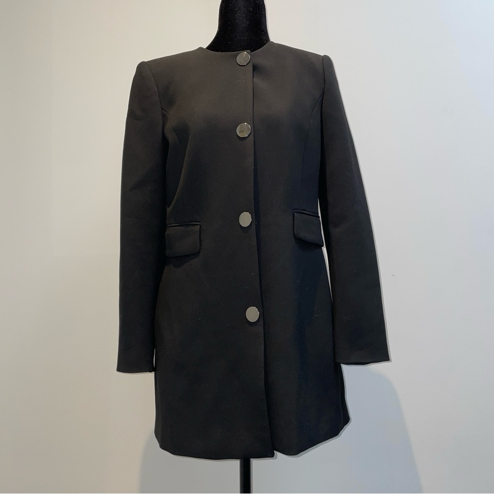 ZARA Tailored Black Coat Minimal Button Front Size M (Fits Small)